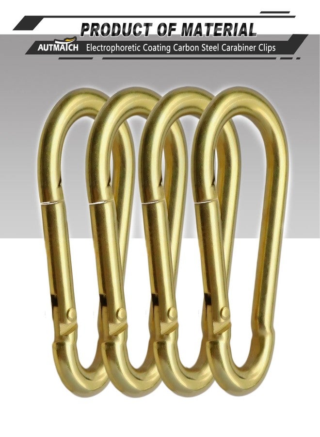 AUTMATCH Carabiner Clips, 3" Carbon Steel Spring Snap Hook Caribeener Clips Buckle Pack Grade Heavy Duty Carabiners Quick Link for Camping, Fishing, Hiking, Traveling, Gold, 4 Pack - Image 2